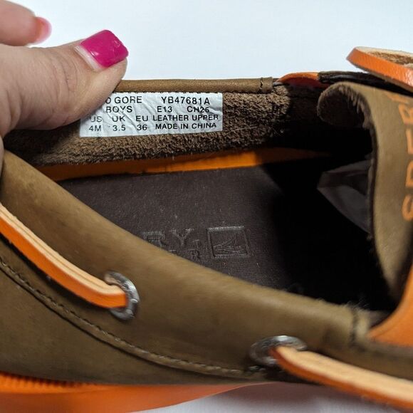 Sperry NWOB Youth Size 4 Leather Top Sider Orange and Brown Slip on loafers shoe - Picture 7 of 8